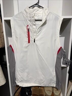 Bobby Jones White Sleeveless Golf Vest with Red & Gray Accents